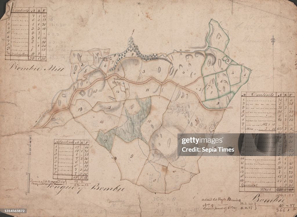 A Collection of Surveys of Scottish Estates of the Earl of Selkirk: Bombie Mill, Bombie, Tongue of Bombie, unknown artist, undated, Graphite, watercolor, gray wash, pen and brown ink on slightly textured, moderately thick, cream wove paper, Sheet: 9 1/2 ×