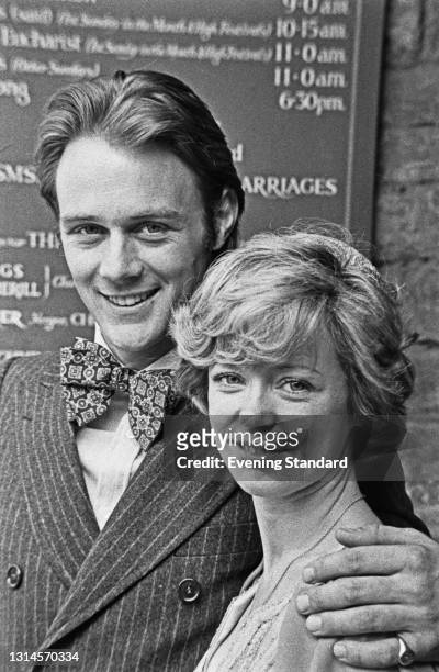 Welsh actress Angharad Rees marries English actor Christopher Cazenove , UK, 8th September 1973.
