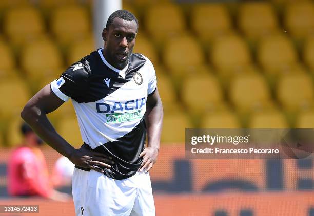 Stefano Okaka of Udinese Calcio during the Serie A match between Benevento Calcio and Udinese Calcio at Stadio Ciro Vigorito on April 25, 2021 in...