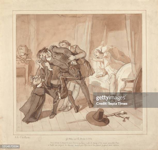 Gil Blas, While Practising Medicine under Dr. Sangrado, Encounters Dr. Cuchillo at the Bedside of the Grocer, Alfred Edward Chalon, 1780–1860,...