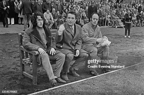 English former footballer Brian Clough , manager of Brighton and Hove Albion FC, during an FA Cup first round match against Walton and Hersham, UK,...