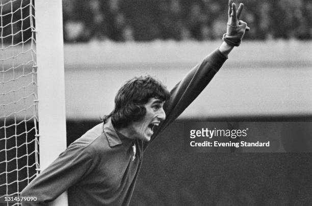 English footballer Ray Clemence , the goalkeeper for Liverpool FC, during a League Division One match against Arsenal at Highbury in London, UK, 3rd...