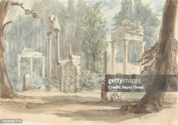 The Ruins from Leptis Magna as they Appeared in the Royal Park at Virginia Water, Sir George Hayter, 1792–1871, British Watercolor and graphite on...