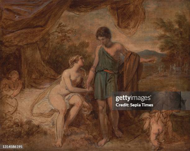 An Unfinished Study of Venus and Adonis, Thomas Stothard, 1755–1834, British, between 1800 and 1820, Oil on canvas, Support : 14 × 17 3/4 inches ,...