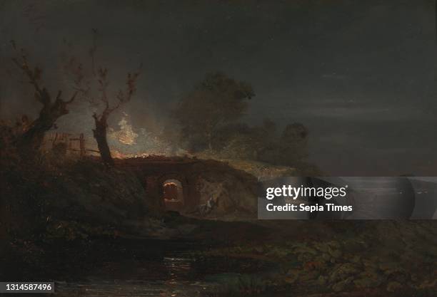 Limekiln at Coalbrookdale, Joseph Mallord William Turner, 1775–1851, British, ca. 1797, Oil on panel, Support : 11 3/8 x 15 7/8 inches , carts,...