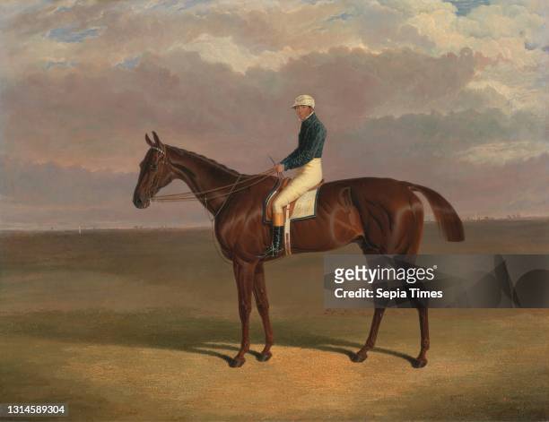 Margrave' with James Robinson Up, John Frederick Herring, 1795–1865, British Oil on canvas, Support : 26 x 38 inches , animal art, equestrian, field,...