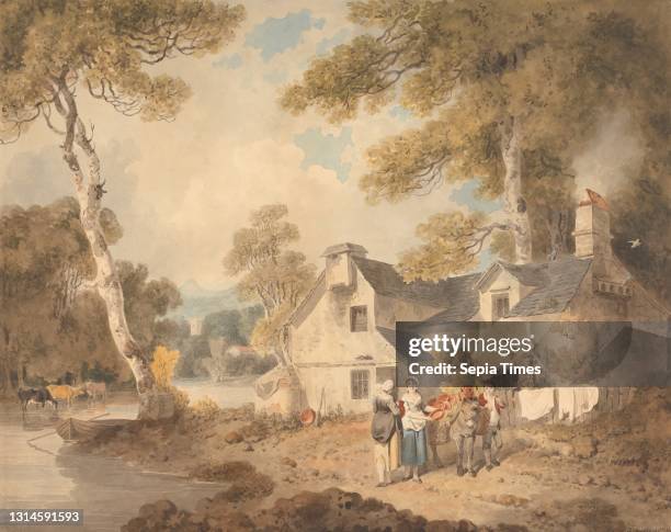 Traveling Potter Outside a Cottage, Francis Wheatley, 1747–1801, British Watercolor over graphite with gouache on medium, smooth, cream wove paper,...