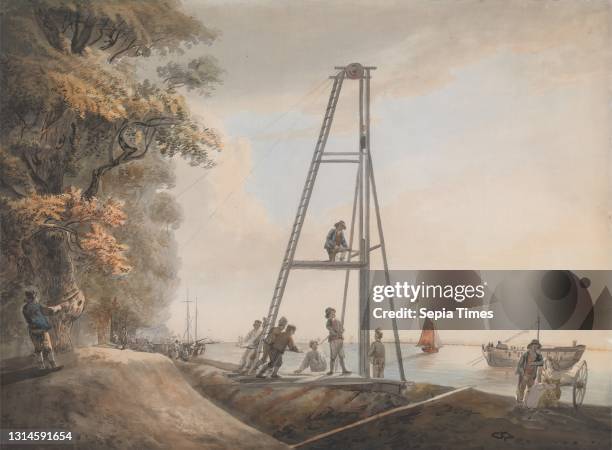 Pile Driving on the Banks of the Thames, unknown artist, eighteenth century, Finished by Paul Sandby RA, 1731–1809, British, and Thomas Sandby RA,...