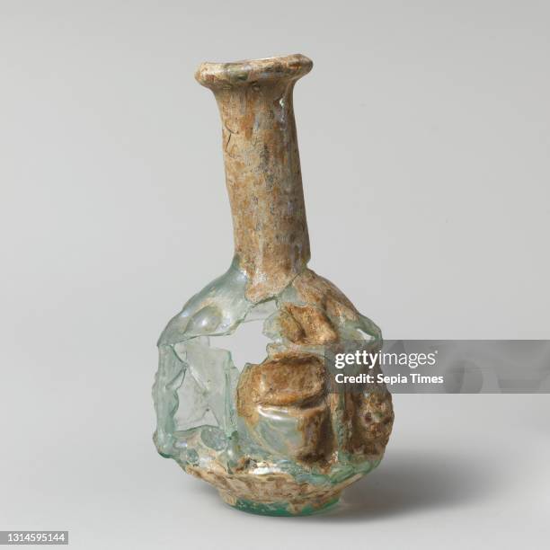 Glass hexagonal bottle, Early Imperial, Julio-Claudian, 1st half of 1st century A.D., Roman, Glass; mold-blown, H.: 4 1/8 x 2 1/2 x 1 x 1 1/2 in. ,...