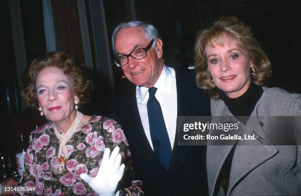 Malcolm Forbes, Brooke Astor and Barbara Walters attend Literacy Volunteers Gala at the Plaza Hotel in New York City on October 11, 1988.