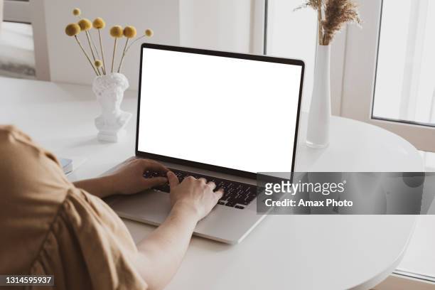 covid-19 working from home concept - desktop pc stock pictures, royalty-free photos & images