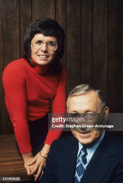 Tennis and College Basketball: Portrait of Billie Jean King and UCLA coach John Wooden during photo shoot. Los Angeles, CA CREDIT: Stephen...
