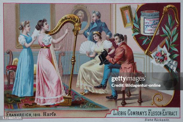 Picture series musical instruments, harp from France, 1810 / Bilderserie Musikinstrumente, Harfe aus Frankreich Liebigbild, digital improved...
