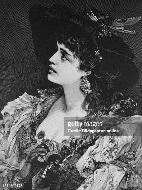 Berthalda, portrait of an attractive dark-haired woman, after a painting by Hans Makart, ca 1887 / Berthalda, Porträt einer attraktiven...