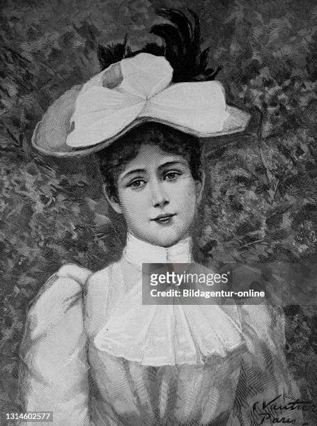 Young elegant woman with dress and summer hat / junge elegante Frau mit Kleid und Sommerhut, Historisch, historical, digital improved reproduction of...