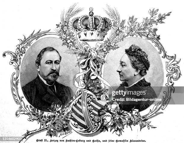 Ernst August Karl Johann Leopold Alexander Eduard, Duke of Saxe-Coburg and Gotha, 21 June 1818 - 22 August 1893 and his wife Alexandrine of Baden, 6...