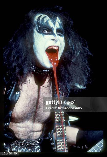 Gene Simmons, Of “Kiss” Dripping Fake Blood From Tounge in 1976 at the California, Long Beach Arena