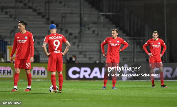 Patrick Drewes, Simon Zoller, Robert Zulj and Maxim Leitsch of VfL Bochum 1848 looks dejected during the Second Bundesliga match between SV Darmstadt...