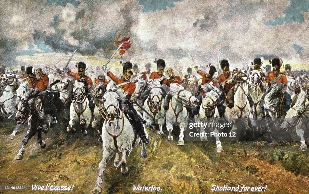 The charge of the Royal Scots Greys during the Battle of Waterloo.