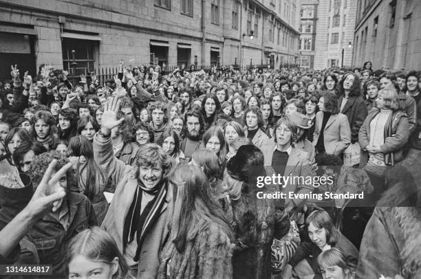 Fans of British rock group The Who queuing for tickets to their upcoming concert at the Lyceum Ballroom in London, UK, 22nd October 1973. The band...