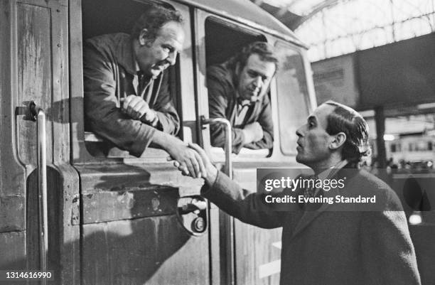 British Liberal Party leader Jeremy Thorpe at Paddington Station in London during the UK general election campaign, UK, 11th February 1974.