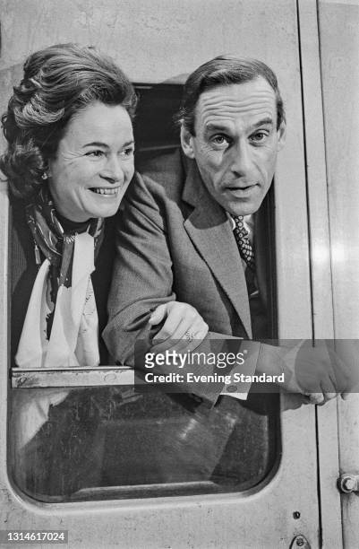 British Liberal Party leader Jeremy Thorpe at Paddington Station in London with his wife, pianist Marion Stein during the UK general election...