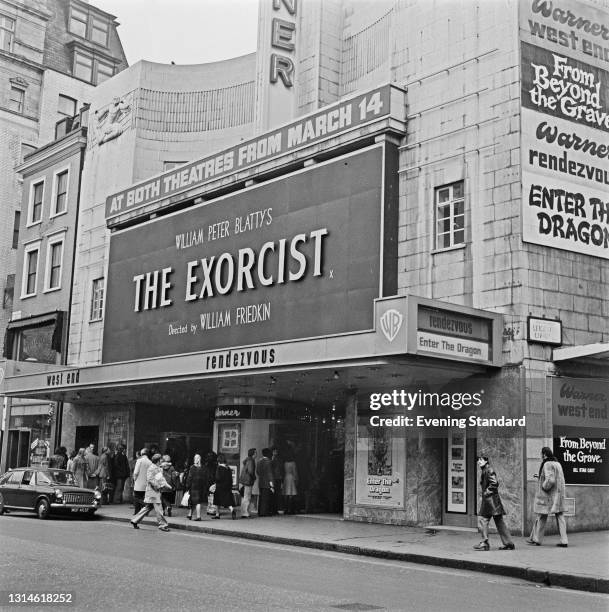 The horror film 'The Exorcist' showing at the Warner Rendezvous cinema in the West End of London, UK, 14th March 1974. The film was directed by...