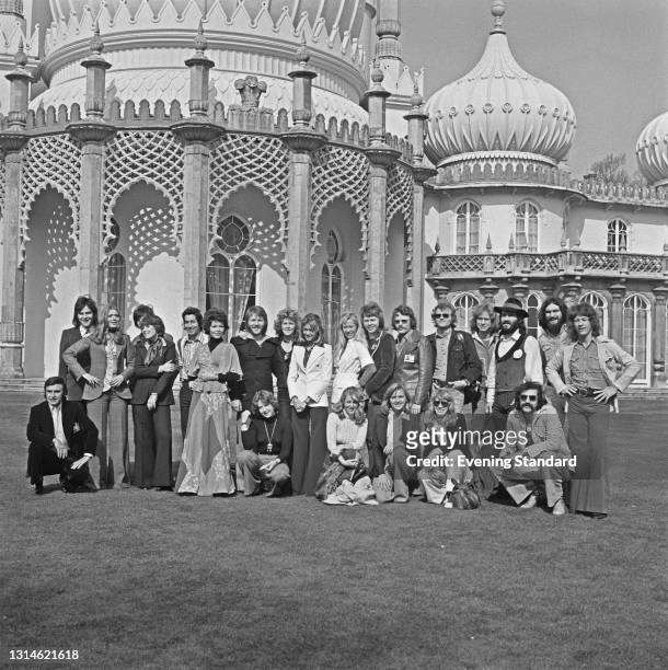 The contestants in the 1974 Eurovision Song Contest pose outside the Royal Pavilion in Brighton, UK, 6th April 1974. The contest is being held in...