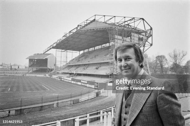 Brian Mears , chairman of Chelsea Football Club, at the team's Stamford Bridge ground in London, with the newly-completed East Stand behind him, UK,...