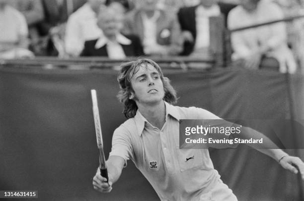 British tennis player John Lloyd at the Rothmans British Hard Court Tennis Championships in Bournemouth, UK, May 1974.
