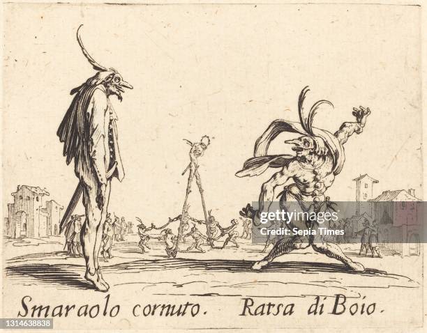 Jacques Callot, , French, 1592 - 1635, Smaralo Cornuto and Ratsa di Boio, Balli di Sfessania, , c. 1622, etching.