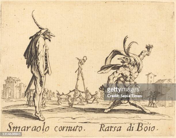Jacques Callot, , French, 1592 - 1635, Smaralo Cornuto and Ratsa di Boio, Balli di Sfessania, , c. 1622, etching.