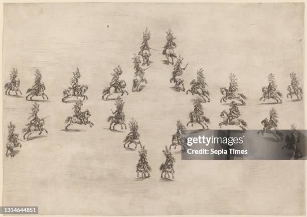 Stefano Della Bella, , Florentine, 1610 - 1664, Twenty-Four Cavaliers in an Oval, La gara delle Stagioni, etching on laid paper, sheet : 22.2 x 31.6...