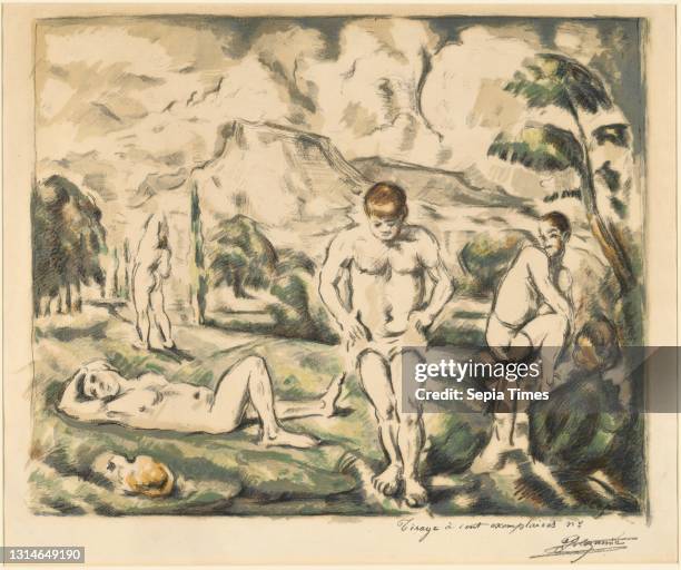 Paul Cezanne, , French, 1839 - 1906, The Bathers , 1896-1897, colored lithograph, image: 41.5 x 51 cm , sheet: 48.2 x 62.9 cm .