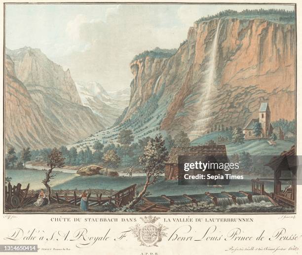 Jean-Francois Janinet, , French, 1752 - 1814, Caspar Wolf, , Swiss, 1735 - 1783, Chute de Staubbach, dans la Vallee de Lauterbrunnen , Vues...