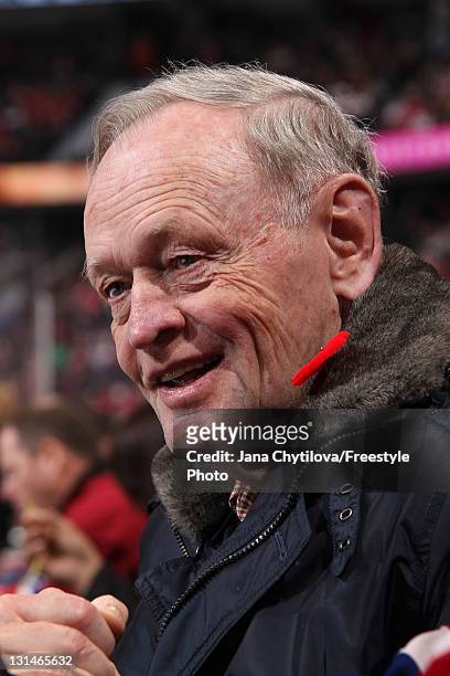 Jean Chretien, former Prime Minister of Canada watches the NHL game between the Ottawa Senators and the Montreal Canadiens at Scotiabank Place on...