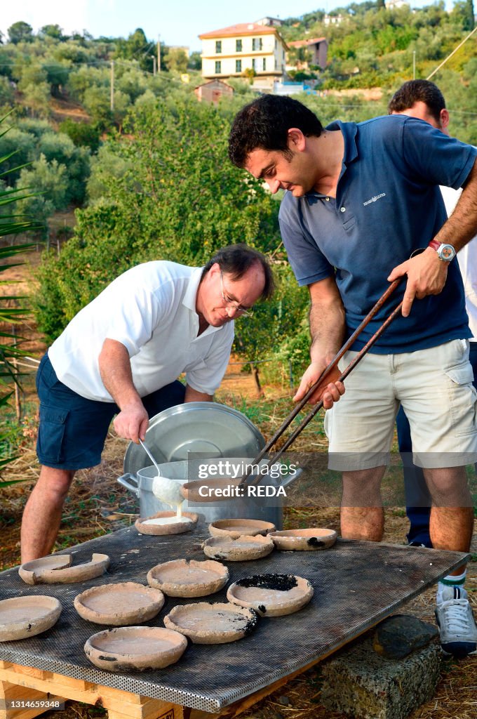 Testaroli, one of the oldest types of Italian pasta, dating back to ancient Rome, Basilica dei Fieschi di San Salvatore di Cogorno. Lavagna, Liguria. Italy, Europe