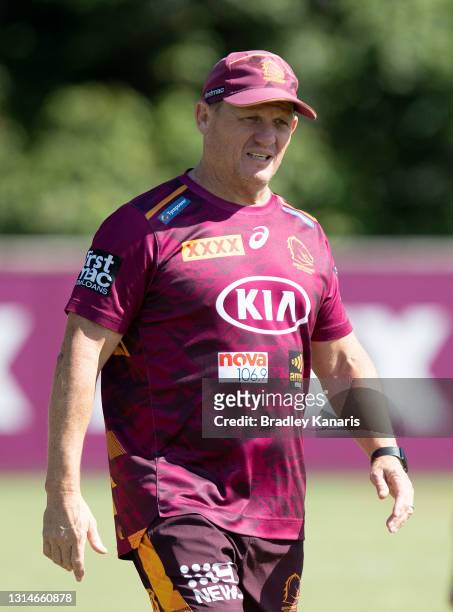 Coach Kevin Walters watches on during a Brisbane Broncos NRL training session at the Clive Berghofer Centre on April 27, 2021 in Brisbane, Australia.
