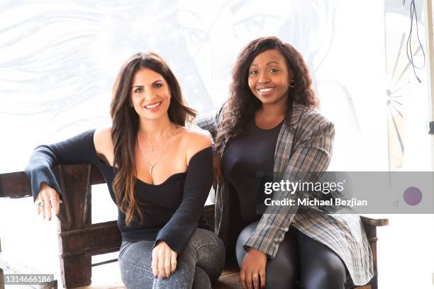 Bridgetta Tomarchio and Meagan Sargent of Wadjet PR pose for portrait at The Artists Project Host Wadjet PR & Jimeye Designs on April 26, 2021 in Los...