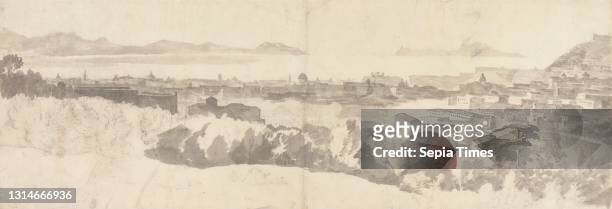 General View of Naples, unknown artist, ca. 1780, Gray wash and graphite on medium, slightly textured, cream laid paper, Sheet: 6 1/8 × 17 5/8 inches...
