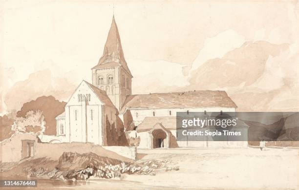 Notre Dame sur l'Eau, Domfront, Normandy, John Sell Cotman, 1782–1842, British Graphite and brown wash on moderately thick, slightly textured, cream...