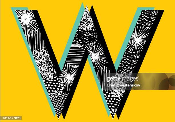 fashionable stylish modern capital alphabets with sketch style texture vector - letter w stock illustrations