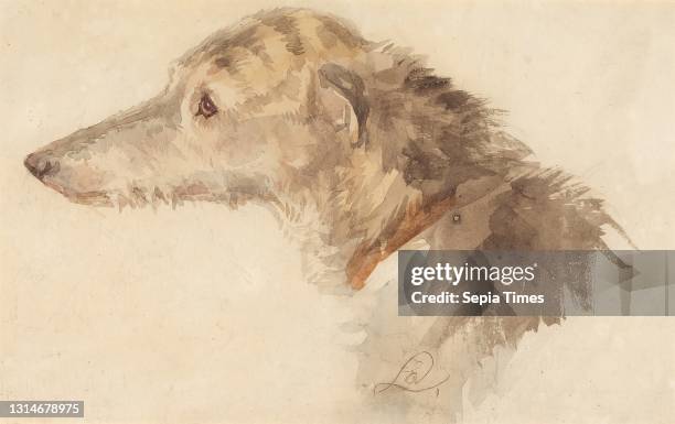 An Irish Wolfhound, Sir Edwin Henry Landseer, 1802–1873, British, undated, Watercolor, graphite, and pen and brown ink on medium, slightly textured,...