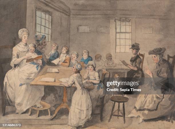 Reading Lesson at a Dame School, Elias Martin, , 1739–1818, Swedish, undated, Graphite, pen and ink, and watercolor on moderately thick, slightly...