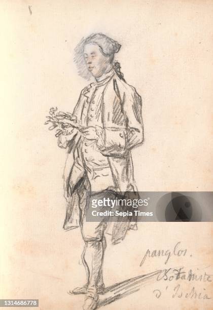 Mr. Panglos, a Botanist from Ischia, Standing Examining a Flower, Thomas Patch, 1725–1782, British, 1760s, Black chalk, red chalk, and white chalk on...