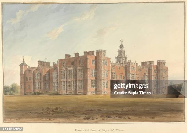 North East View of Hatfield House, John Buckler FSA, 1770–1851, British, and John Chessell Buckler, 1793–1894, British Watercolor and pen and black...