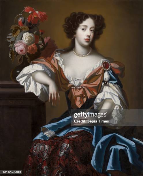 Mary of Modena, Simon Verelst, 1644–1710, Dutch, active in Britain , ca. 1680, Oil on canvas, Support : 49 1/2 x 40 7/16 inches , botany, brocade,...
