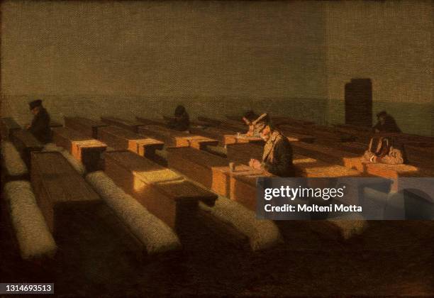Art, Italian art of the XIX century, Angelo Morbelli 1903, title of the work, Christmas for the remaining ones, oil on canvas, cm 87 x 163.