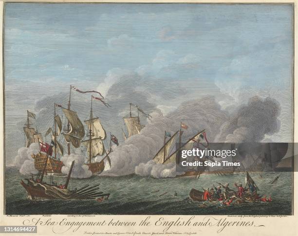 Sea Engagement between the English and Algerines, Print made by Paul Fourdrinier, French, after Peter Monamy, 1681–1749, British, Published by Bowles...