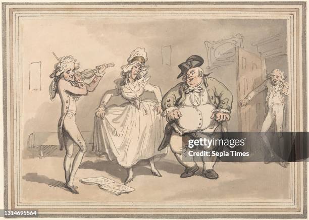 Private Practice Previous to the Ball, Thomas Rowlandson, 1756–1827, British Watercolor with pen and black ink on medium, slightly textured, cream...